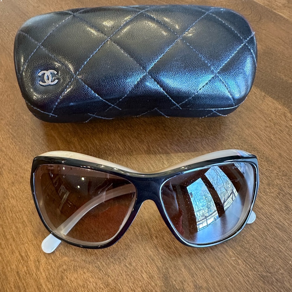 Chanel women’s sunglasses, black and tan